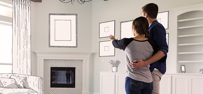 couple drawing a living room